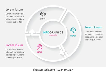 Circular Infographic minimal design template with icons and 3 options or steps.  Can be used for process diagram, presentations, workflow layout, banner, flow chart, info graph.