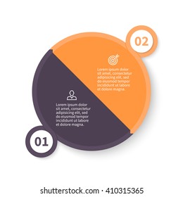 Circular infographic. Pie chart, diagram, graph with 2 steps, options, parts, processes with arrows and number options.