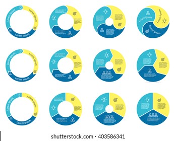 Circular infographic. Pie charts, diagrams with 3 steps, options, parts, processes. Vector design elements.