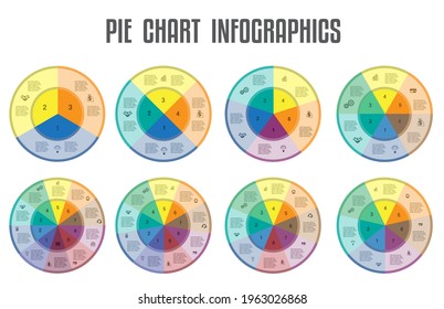 Circular infographic set. Pie chart infographics. Elements of Conceptual Cyclic Processes Possible to Use for Workflow, Banner, Diagram, Web design, Timeline, Area chart,Number options
