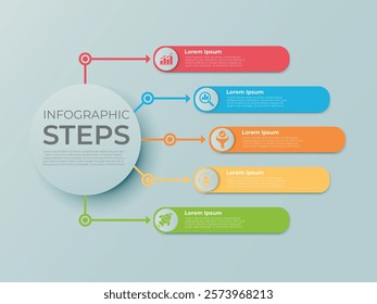 Circular infographic steps or diagram chart design vector illustration, colorful business infographic template with white background