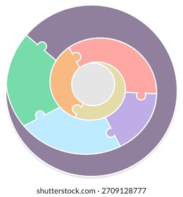 Plantilla circular de infografía con 5 piezas de rompecabezas formando una espiral. Diseño de Vector ideal para visualizar pasos, procesos cíclicos, etapas de negocio o datos interconectados con una estética limpia y moderna