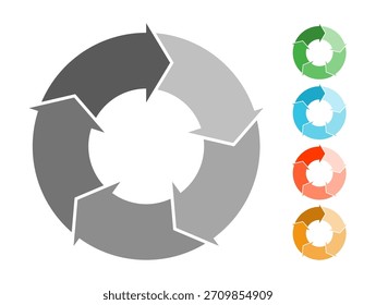 Circular infographic template for charts, graphs, presentations, and design concepts. Segmented circle template with circular arrows. Data visualization, statistics, progress, business analytics