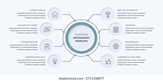 Plantilla circular de infografía con ocho opciones conectadas