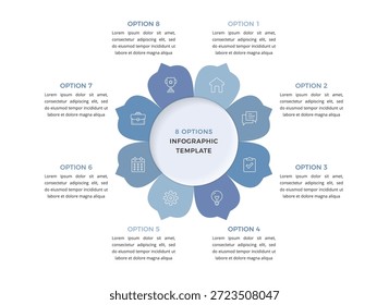 Circular infographic template with eight options arranged around a central circle