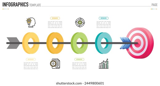 Circular infographic template or element with 4 step, process, option, colorful 3D circle, tag, button, label, icons, row, bar, funnel, fishbone, tree diagram for sale slide, web, flowchart