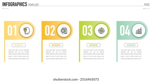 Circular infographic template or element with 4 step, process, option, colorful connected horizontal circle label, shadow, minimal style for sale slide, agenda, schedule, flowchart, workflow, calendar