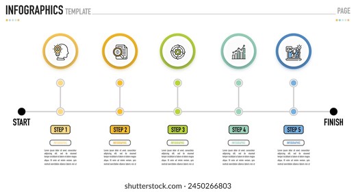 Plantilla infográfica circular o elemento con 5 pasos, proceso, opción, círculo 3D colorido, etiqueta, Botón, etiqueta, iconos, fila, barra, embudo, espina de pescado, diagrama de árbol para la diapositiva de venta, Web, diagrama de flujo