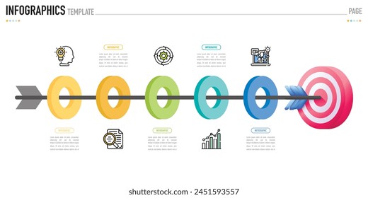 Circular infographic template or element with 5 step, process, option, colorful 3D circle, tag, button, label, icons, row, bar, funnel, fishbone, tree diagram for sale slide, web, flowchart