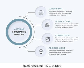 Plantilla circular de infografía con cuatro opciones conectadas