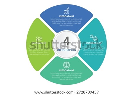 Circular infographic template with four sections and icons representing business, teamwork, and global connections.