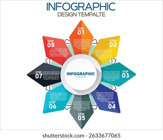 Circular Infographic Template with Radial Polygonal Sections Business Workflow Visualization, Editable Vector, Modern Design, Presentation