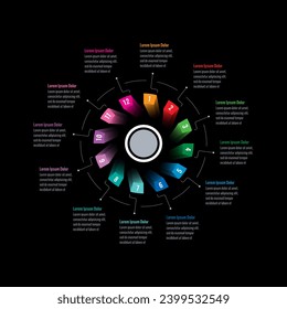 plantilla de infografía circular. plantilla de infografía de doce pasos. informe anual, educación, Internet, negocios, plantilla de infografía de revista