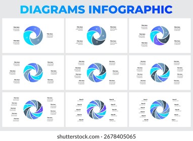 Plantillas infográficas circulares, perfectas para la visualización de datos y presentaciones profesionales. Diagramas de ciclo con 3, 4, 5,6,7, 8, 9, 10 y 11 pasos, opciones o procesos