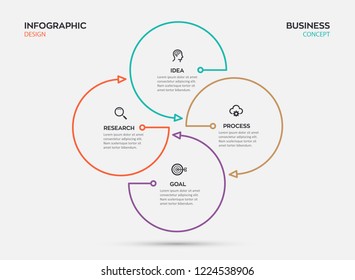 Circular Infographic Thin Line Design With Icons And 4 Options Or Steps. Business Concept. Can Be Used For Presentations Banner, Workflow Layout, Process Diagram, Flow Chart, Info Graph