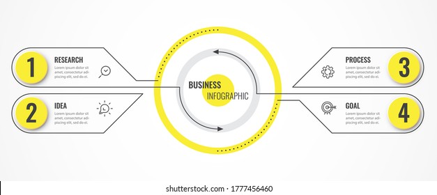 Circular Infographic Thin Line Design Template With Target And 4 Options Or Steps. Can Be Used For Process Diagram, Presentations, Workflow Layout, Banner, Flow Chart, Info Graph.