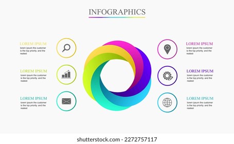 Circular infographic vector template for diagrams, graphs, presentations, charts. Business concept with 6 options.
