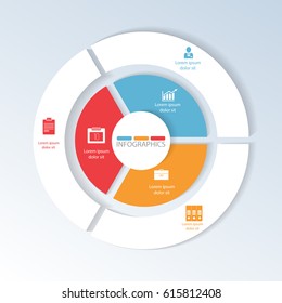 Circular infographics of 3 steps, segments for annual reports, charts, presentations, workflow layout, banner, number options, step up options, web design with symbols and space for text.