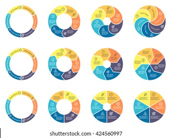 Circular infographics. Pie charts, diagrams with 6 steps, options, parts, processes. Vector design elements.