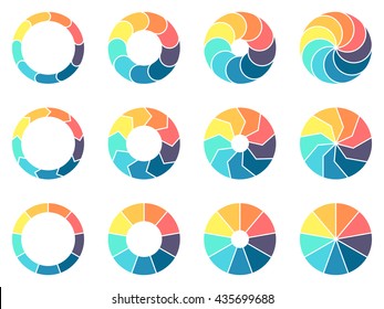 Circular infographics. Pie charts, diagrams with 9 steps, options, parts, processes. Vector design elements.
