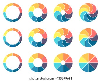 Circular infographics. Pie charts, diagrams with 8 steps, options, parts, processes. Vector design elements.