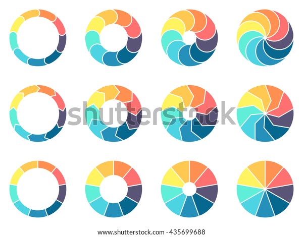 Circular Infographics Pie Charts Diagrams With 9 Steps Options Parts Processes Vector