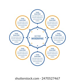 circular informational template. Infographic template for industry, business, technology, education, science. Infographic template for annual report, book, magazine. eight steps infographic template