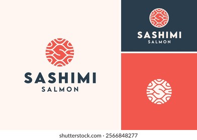 Circular Initial Letter S with Salmon Raw Meat texture for Sashimi Sushi Fish Dish or Seafood Restaurant logo design