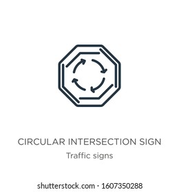 Circular intersection sign icon. Thin linear circular intersection sign outline icon isolated on white background from traffic signs collection. Line vector sign, symbol for web and mobile