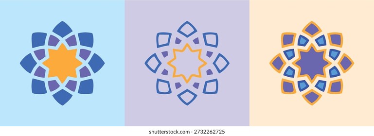 Circular Islamic ornamental mandala set. Collection of Islam, Arabic, Indian, Turkish, Pakistan, Chinese, and Ottoman decoration motifs. Modern green tone geometric mandala stars.