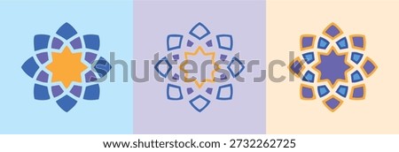 Circular Islamic ornamental mandala set. Collection of Islam, Arabic, Indian, Turkish, Pakistan, Chinese, and Ottoman decoration motifs. Modern green tone geometric mandala stars.