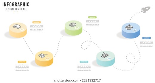 Circular isometric infographic template or element as a vector with 5 step, process, option, colorful 3D circle, icons, funnel, origami, paper for sale slide, minimal modern simple style, road map