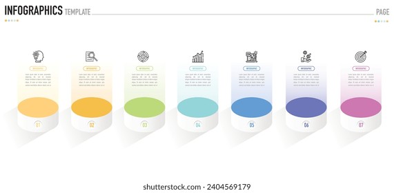 Circular isometric infographic template or element as a vector with 7 step, process, option, colorful 3D circle, icons, funnel, stage for sale slide