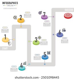 Circular isométrica infografía Plantilla o elemento con 7 paso, proceso, opción, colorido 3D círculo, etiqueta, Botón, etiqueta, iconos, fila, barra, embudo, espina de pescado, diagrama de árbol para la diapositiva de venta, Web, diagrama de flujo