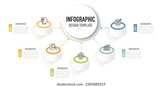 Circular isometric mind map infographic template or element with 5 step, process, option, colorful 3D circle, column, stage, button, bar, minimal, modern style for sale slide, flowchart, workflow, web