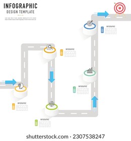 Plantilla o elemento gráfico circular isométrica con 5 pasos, proceso, opción, círculo 3D colorido, barra, destino, tablero de anuncios, columna, iconos, escenario, etiqueta, diapositiva de estilo moderno de venta, flujo de trabajo