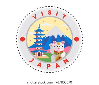 Circular Japan Tourism Fashion Patch Emblem Illustration