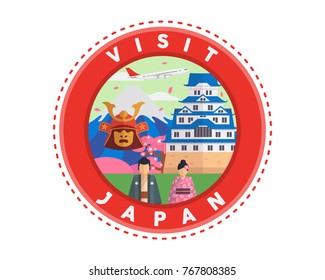 Circular Japan Tourism Fashion Patch Emblem Illustration