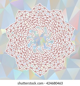 Circular knitted ornament. Abstract polygonal background.