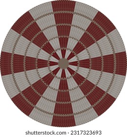 Circular knitted rug with sixteen wedges.