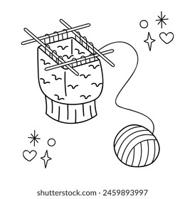 Rundstrick- und Strumpfnadeln. Doodle Outline Vektorgrafik Schwarz-Weiß-Illustration. 