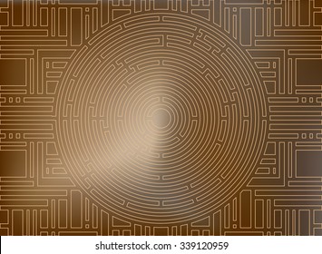 Circular Labyrinth Background, Gold Antique, High-tech