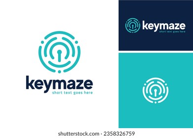 Circular Labyrinth Maze with Keyhole for Security Access Data Protections Logo Design