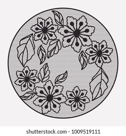 circular lace floral ornate in monochrome silhouette