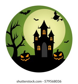 circular landscape of casttle in halloween night