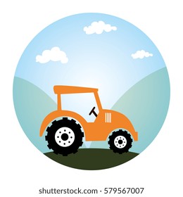 circular landscape and tractor vehicule