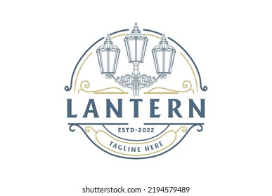 Circular Lantern Post Classic Street Lamp Restaurant Vintage Logo design vector