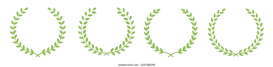 Juego de iconos de laurel circular. El laurel de la silueta corría con la hoja. Emblema de la ronda ganadora aislado sobre fondo blanco. Marco vintage para el premio Olive branch. Ilustración vectorial.