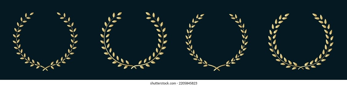 Circular laurel foliate icon set. Silhouette laurel wreath with leaf. Winner round emblem isolated on white background. Olive branch award vintage frame. Vector illustration.
