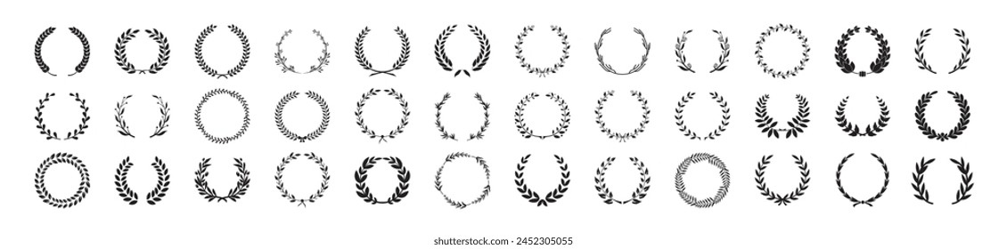 Circular laurel foliate vector icon set. Set of various laurel wreaths. Award, achievement, victory